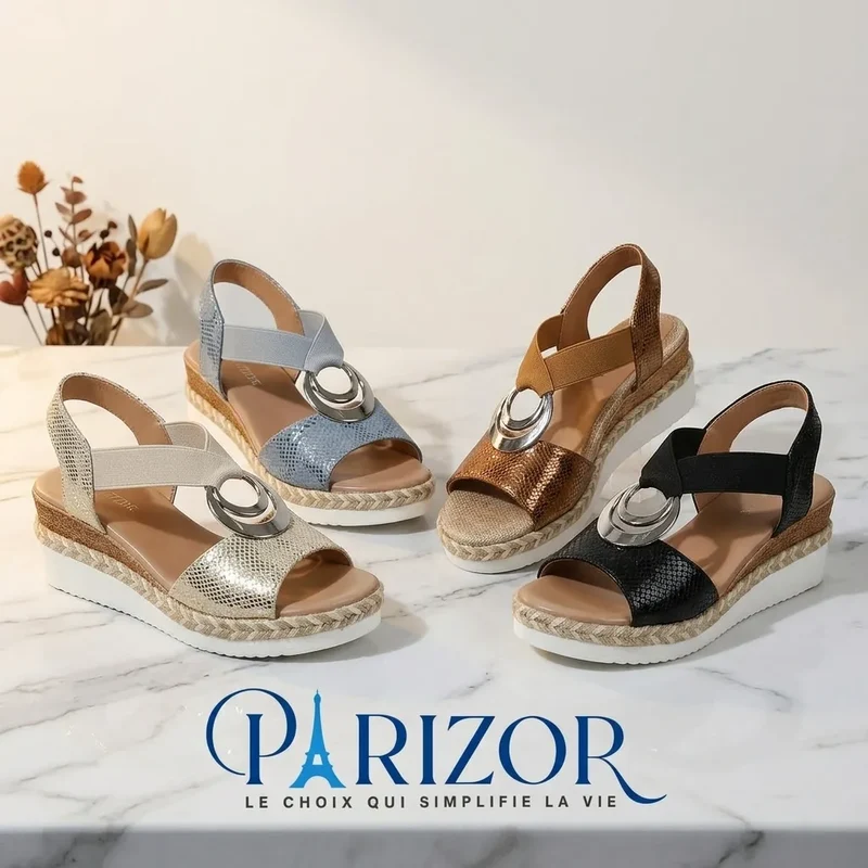 SERPENTIA Marron™ – Sandales Dorées Femme Compensées