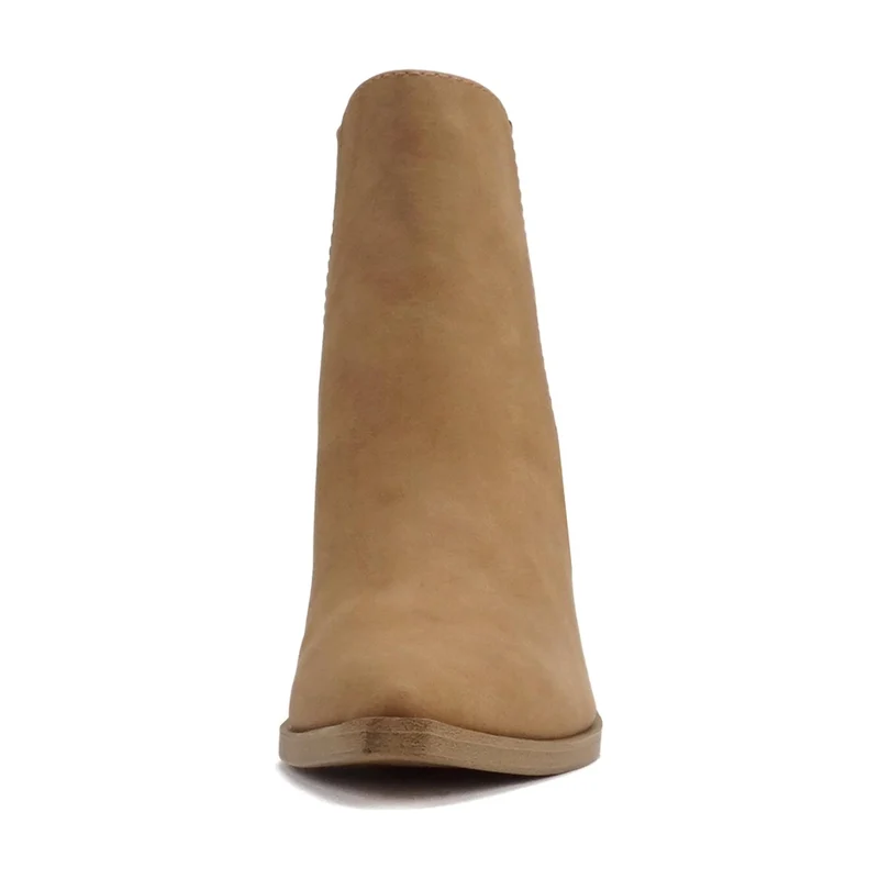 Bottines chelsea camel en simili daim à talon bloc haut et élastiques latéraux pour femme