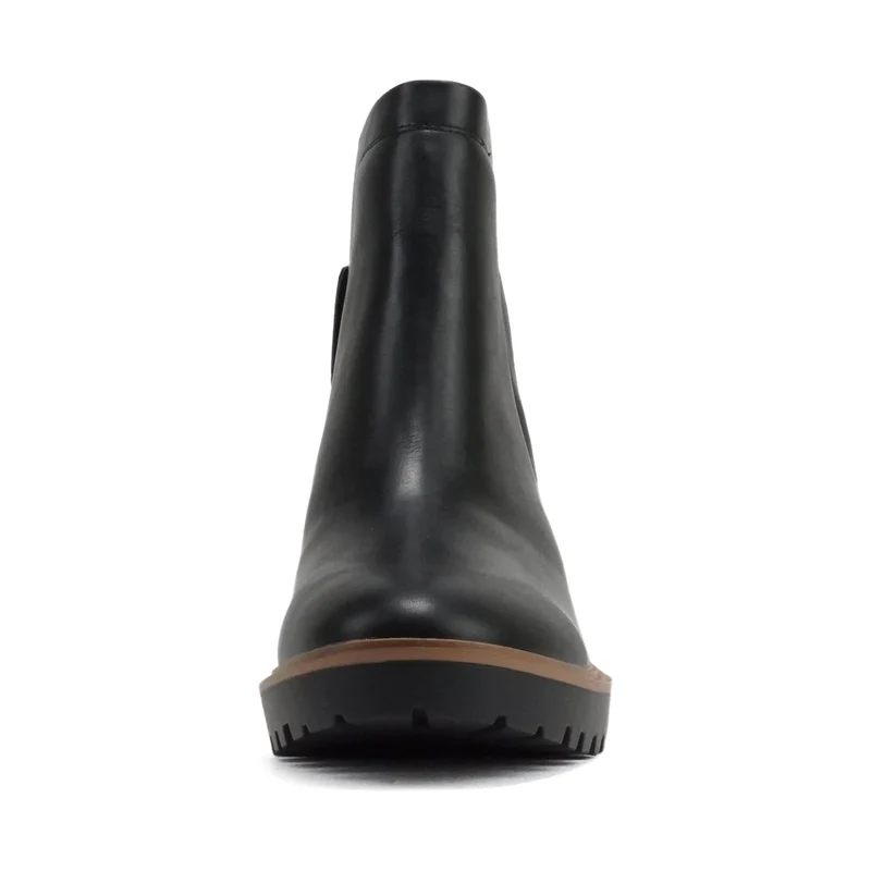 Bottines chelsea noires à talon compensé bas et arrière effet croco pour femme