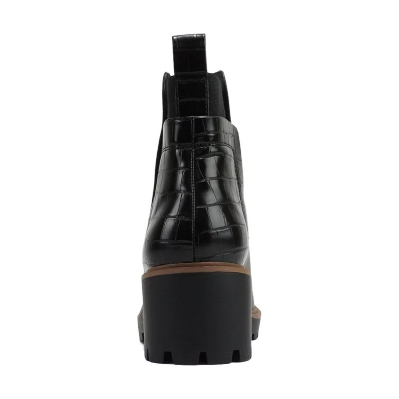 Bottines chelsea noires à talon compensé bas et arrière effet croco pour femme