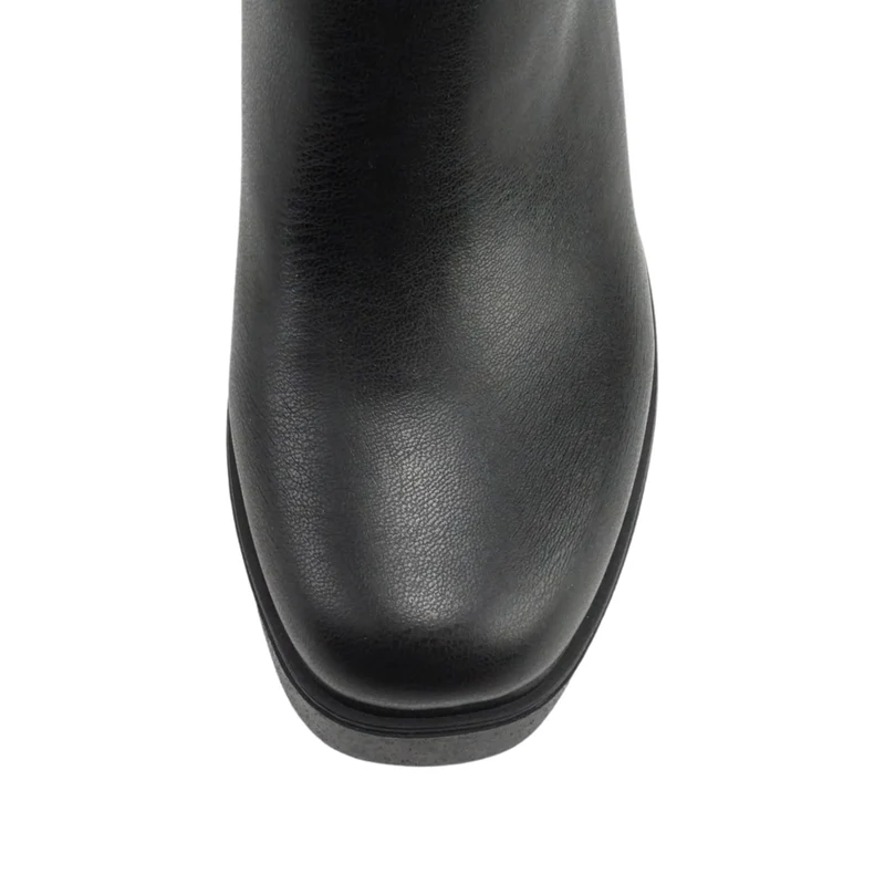 Bottes noires à talon bloc et plateforme, hauteur mollet, simili cuir pour femme