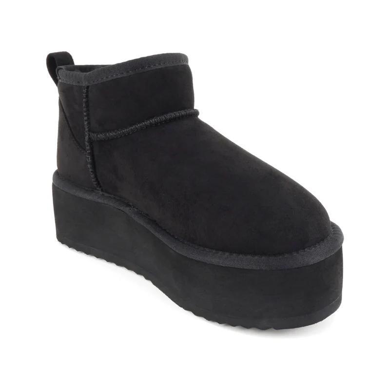Bottines plates-formes noires en simili daim avec doublure chaude et semelle épaisse pour femme