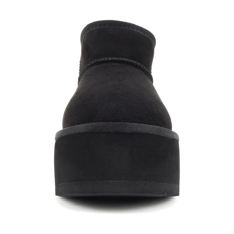 Bottines plates-formes noires en simili daim avec doublure chaude et semelle épaisse pour femme