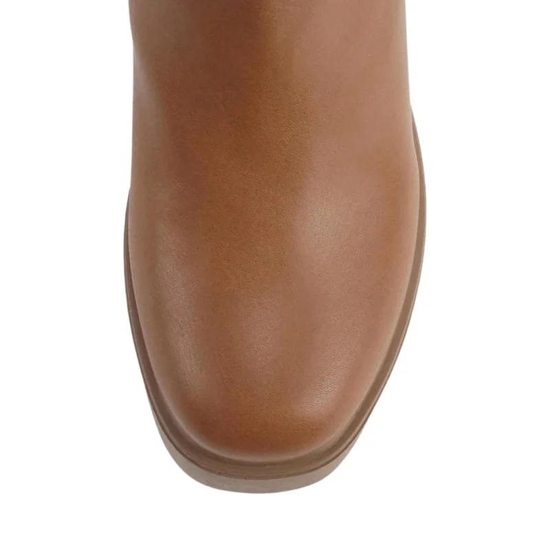 Bottines femme camel à talon bloc et plateforme, bout carré, fermeture éclair latérale