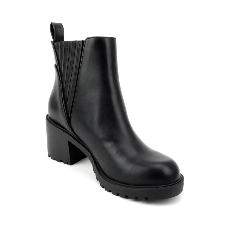 Bottines chelsea noires à talon bloc et semelle crantée, élastiques latéraux pour femme