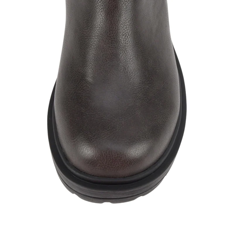 Bottines motardes grises à brides et boucles, semelle crantée et talon bloc pour femme