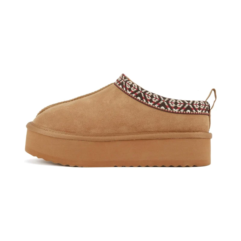 Mules plateforme pour femme en suédine caramel avec doublure chaude et semelle crantée