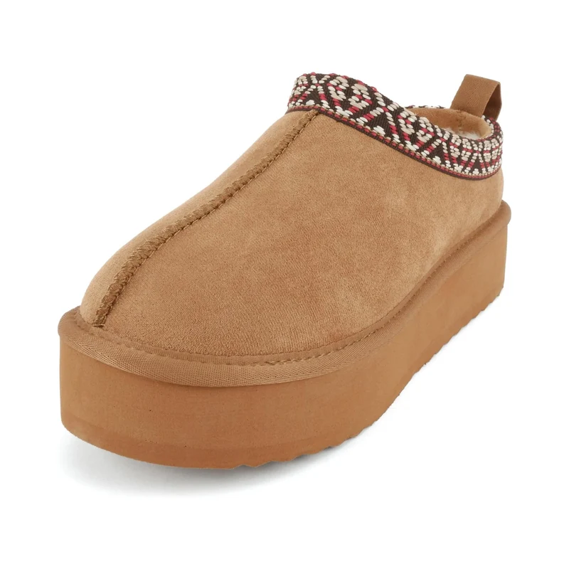 Mules plateforme pour femme en suédine caramel avec doublure chaude et semelle crantée