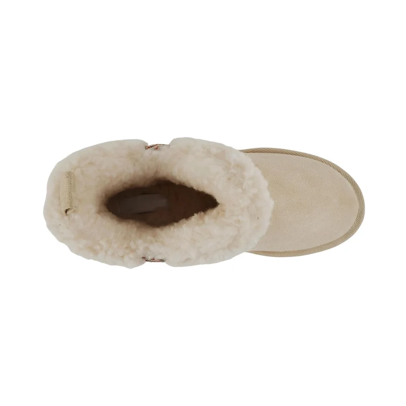 Bottines fourrées beige en simili daim, semelle crantée et doublure sherpa pour femme