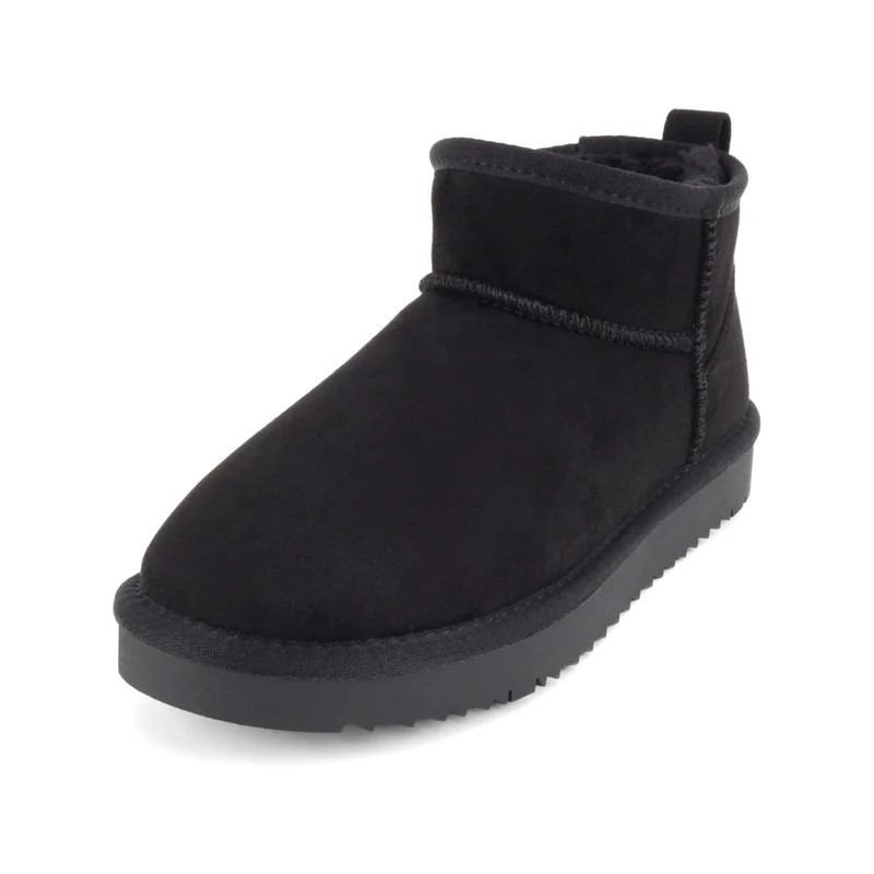 Bottines courtes noires en suédine avec semelle épaisse crantée et doublure chaude