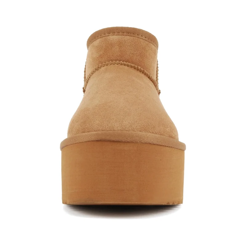 Bottines plateforme camel en simili daim vegan doublées chaud, semelle épaisse