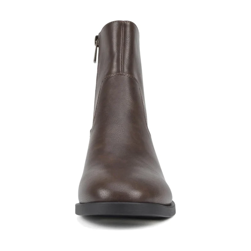 Bottines marron à talon bloc bas avec fermeture éclair latérale pour femme