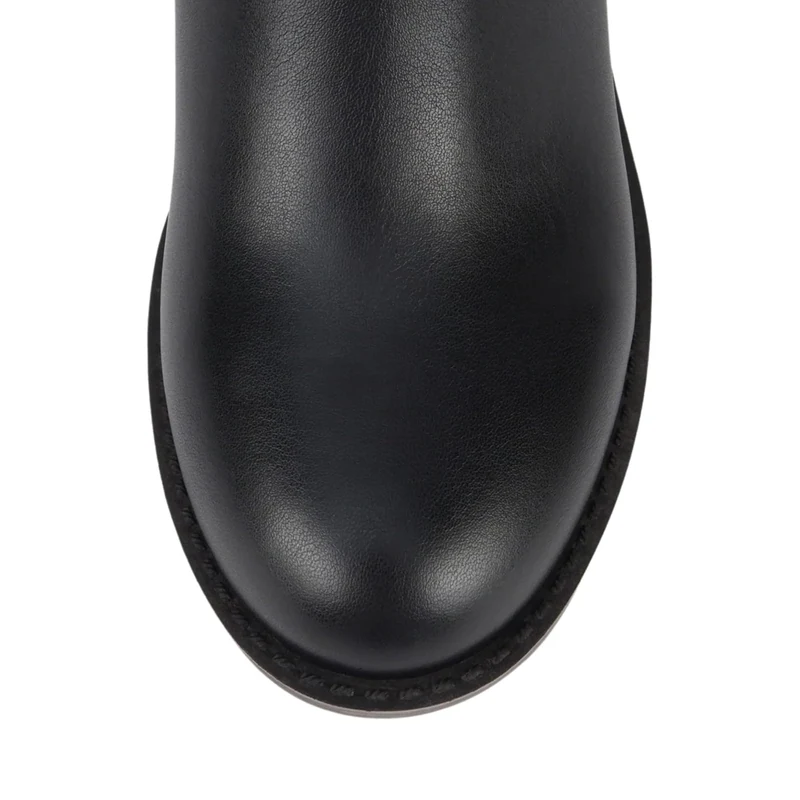 Bottines noires à talon bloc bas avec bride et boucle décorative pour femme , fermeture éclair