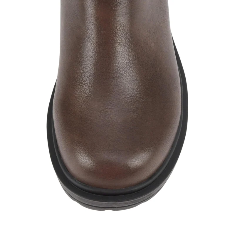 Bottes motardes marron à brides boucle et semelle crantée mi-mollet pour femme