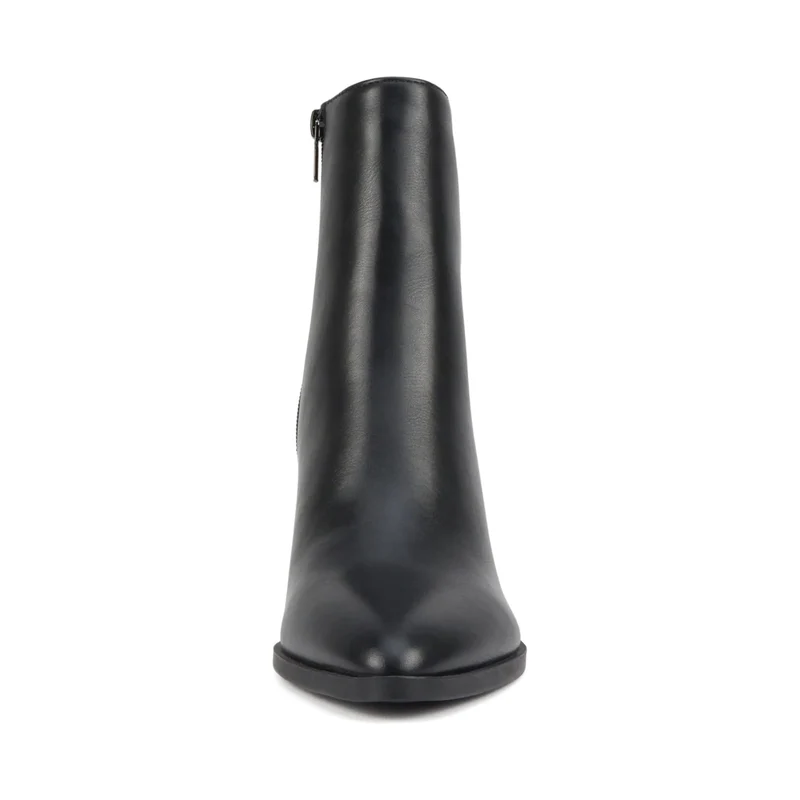 Bottines pour femme à talon carré 9 cm, bout pointu et tige bi-matière