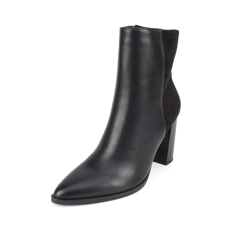 Bottines pour femme à talon carré 9 cm, bout pointu et tige bi-matière