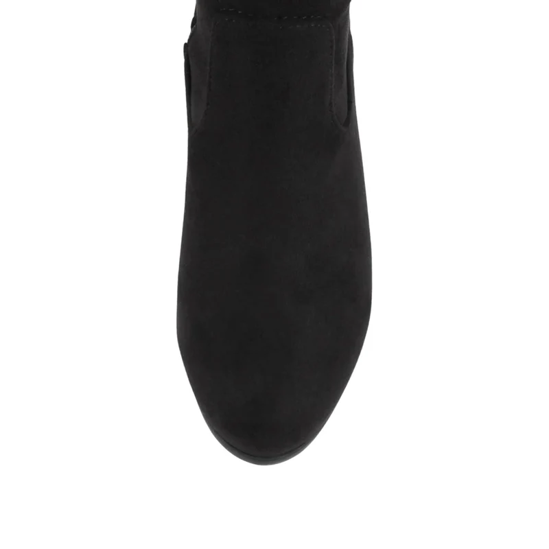 Cuissardes noires en simili daim pour femme , talon bas et lien de serrage arrière