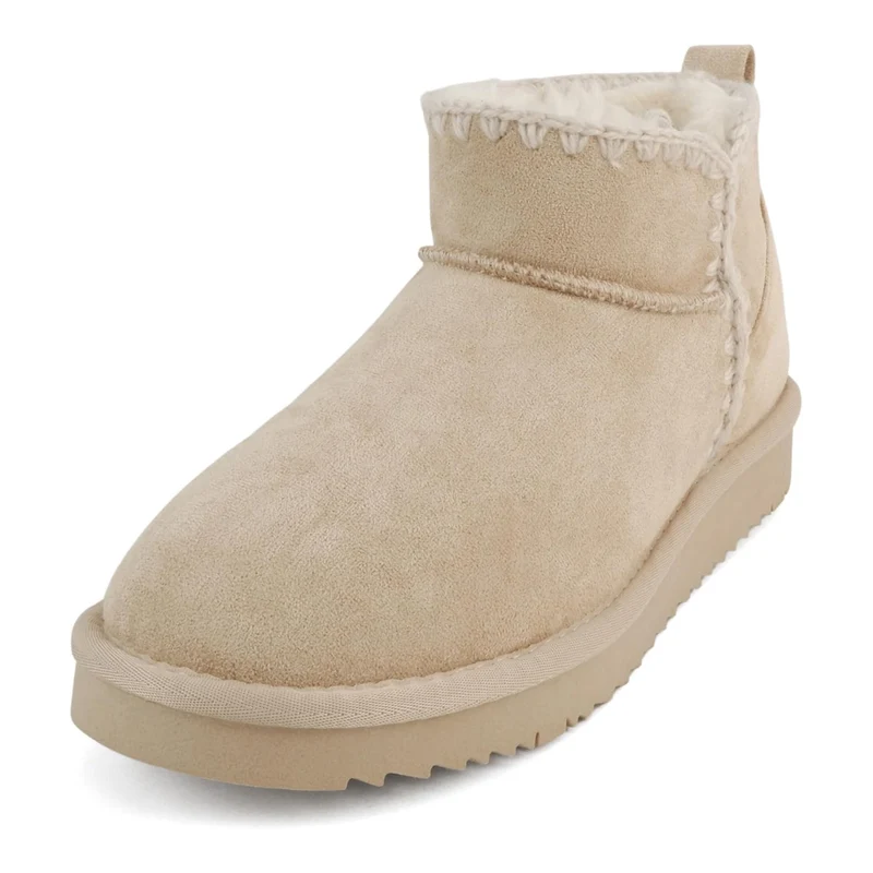 Bottine pour femme en suédine beige doublée fourrure synthétique à semelle plateforme