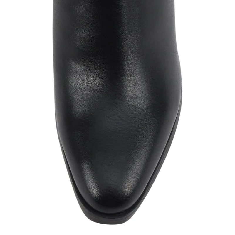 Bottes hautes pour femme à talon bloc et bout pointu - effet cuir noir