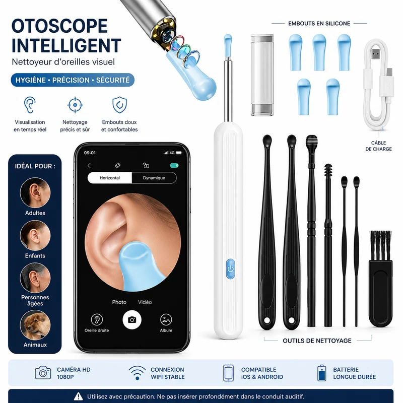 Otoscan | Nettoyeur d’Oreille Intelligent avec Caméra HD WiFi