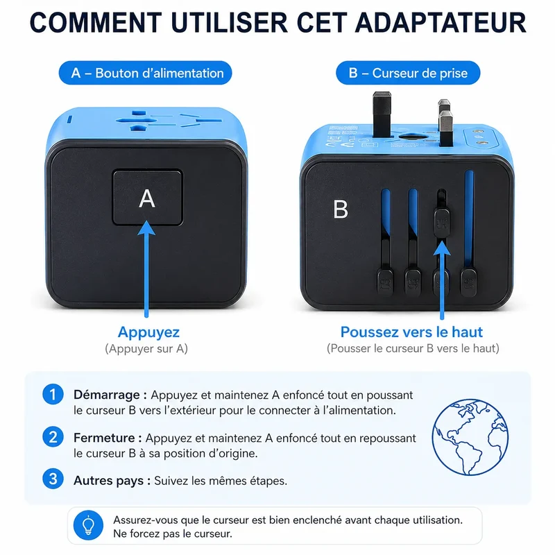 TravelCharge Pro | Adaptateur de Voyage Universel avec 4 Ports USB et USB-C