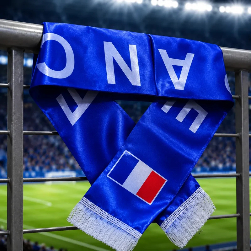 Bleu Élégance | Écharpe France Supporter Double Impression Satin 130 cm