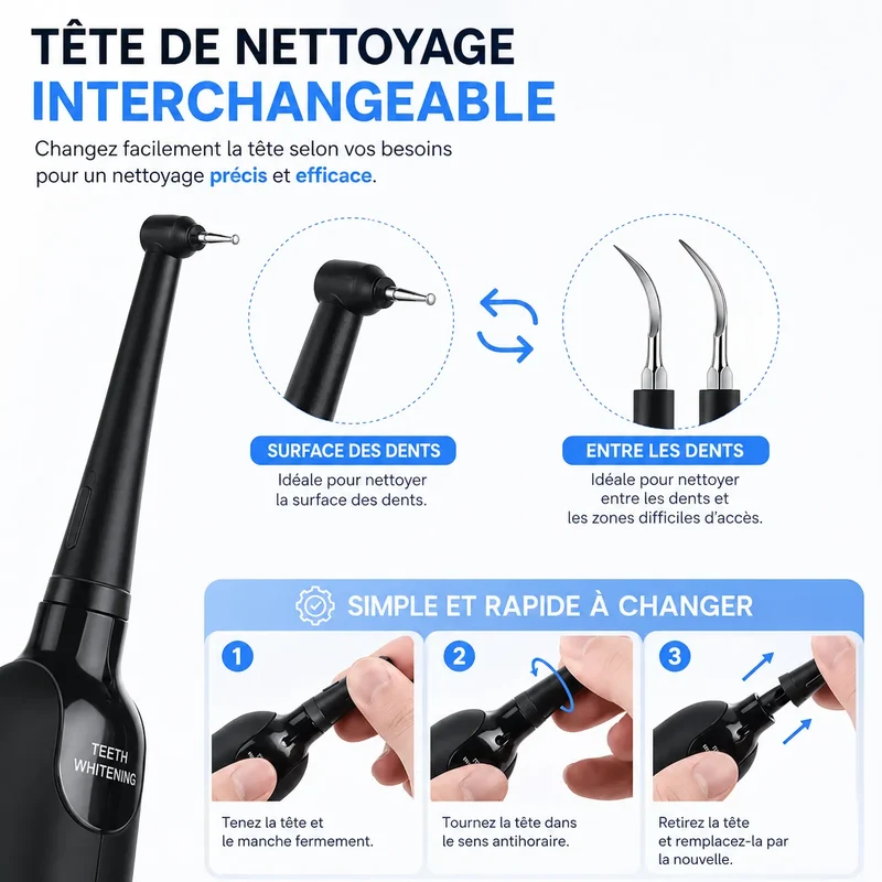 DentaClean Pro | Détartreur Dentaire Électrique à Ultrasons avec 5 Intensités