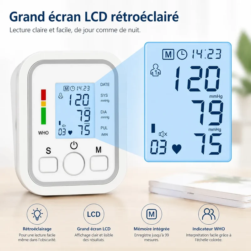 CardioSense | Tensiomètre électronique avec écran LCD et mémoire double utilisateur