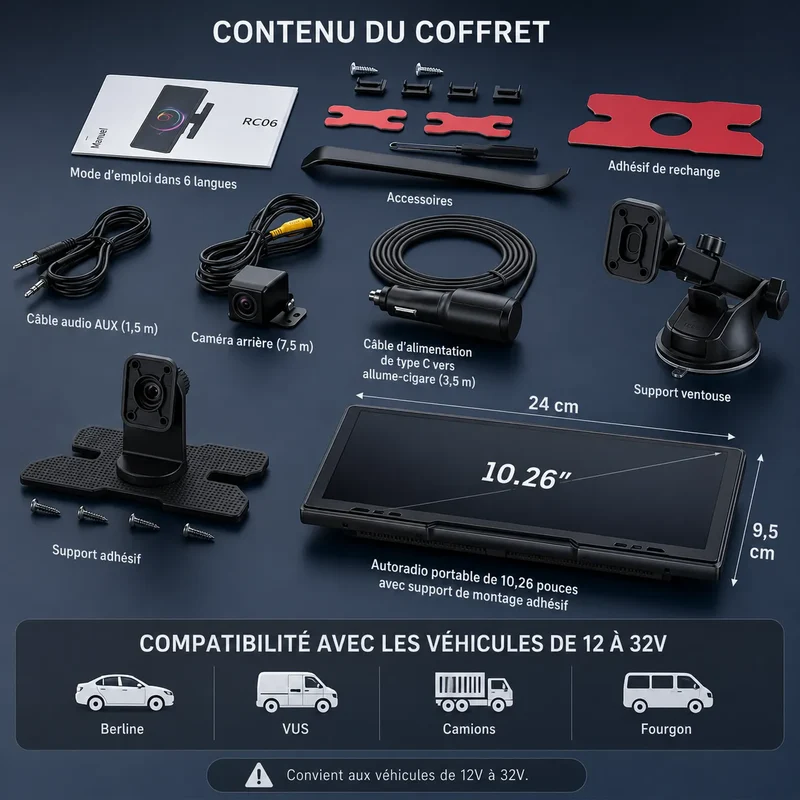 DriveVision | Écran CarPlay sans fil 10,26” avec dashcam 4K intégrée
