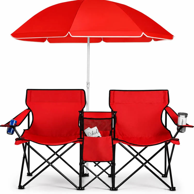 DuoCamp Oasis | Chaise de camping double pliante avec parasol pour plage