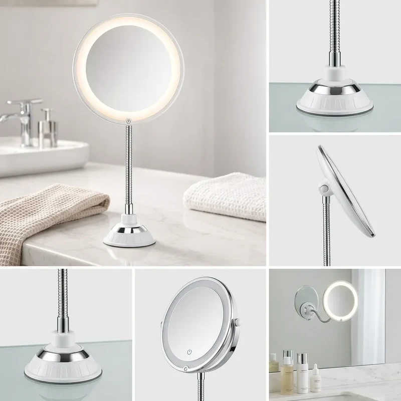 Miroir Grossissant LuminaFix | Miroir salle de bain LED 10x avec bras flexible