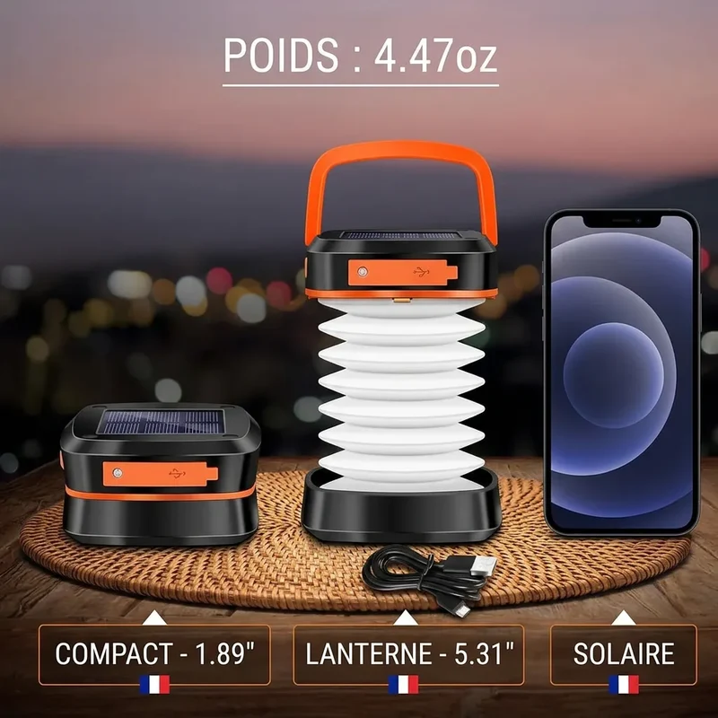 Lampe de Camping CampGlow | Lampe LED rechargeable pliable