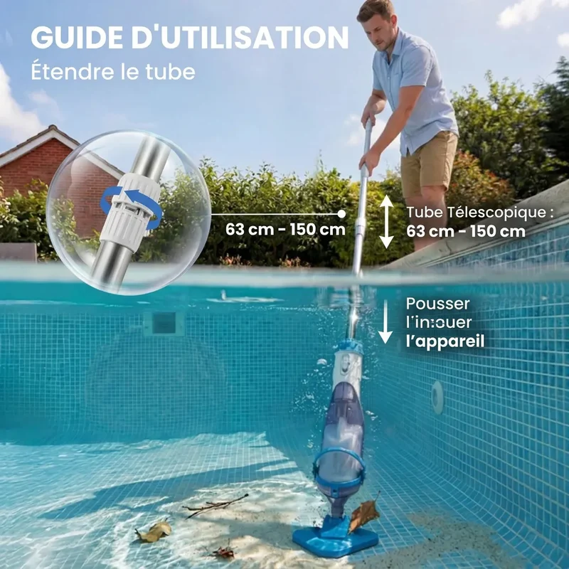 Aspirateur Piscine AquaVac | Robot piscine sans fil manuel avec perche télescopique 150 cm