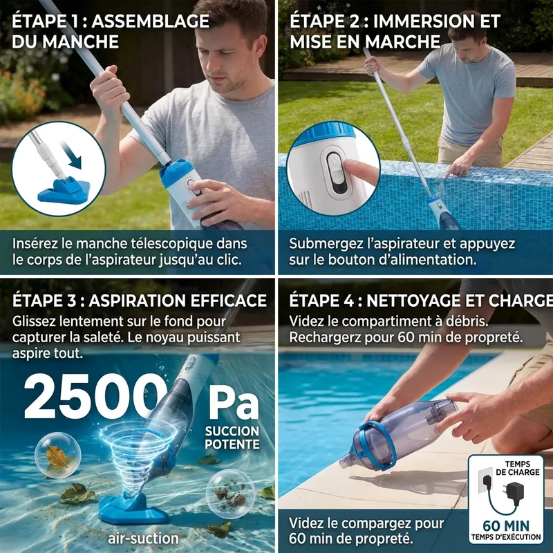 Aspirateur Piscine AquaVac | Robot piscine sans fil manuel avec perche télescopique 150 cm