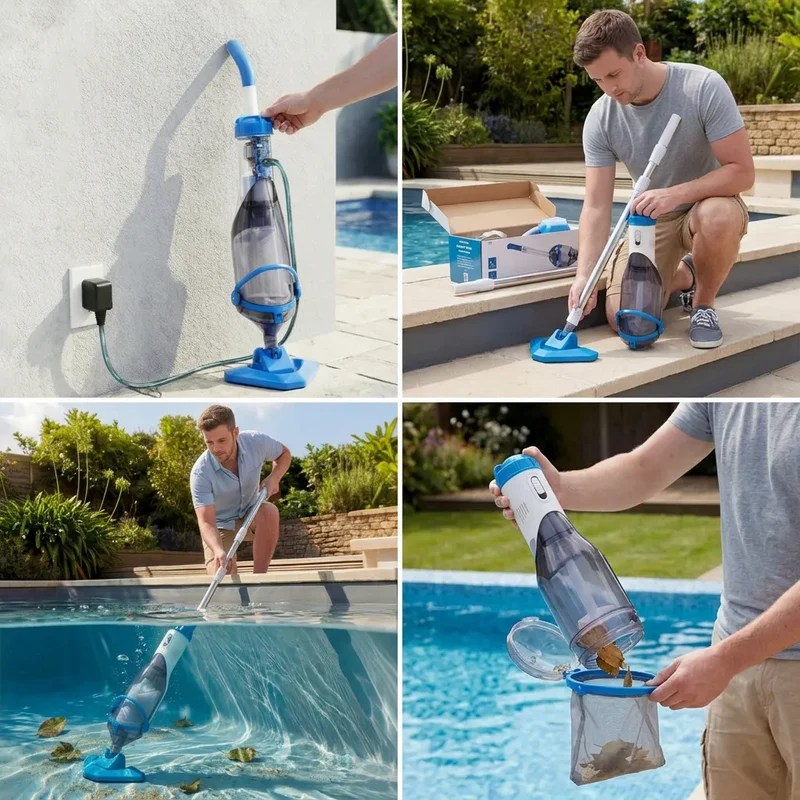 Aspirateur Piscine AquaVac | Robot piscine sans fil manuel avec perche télescopique 150 cm