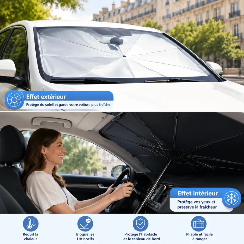 Pare-Soleil Voiture ThermoShield | Pare soleil voiture pliable anti-UV universel
