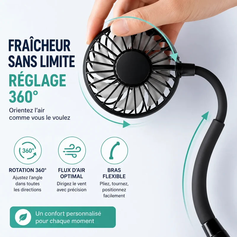 Ventilateur de Cou Portable AirFlex | climatiseur portable rechargeable USB 3 vitesses
