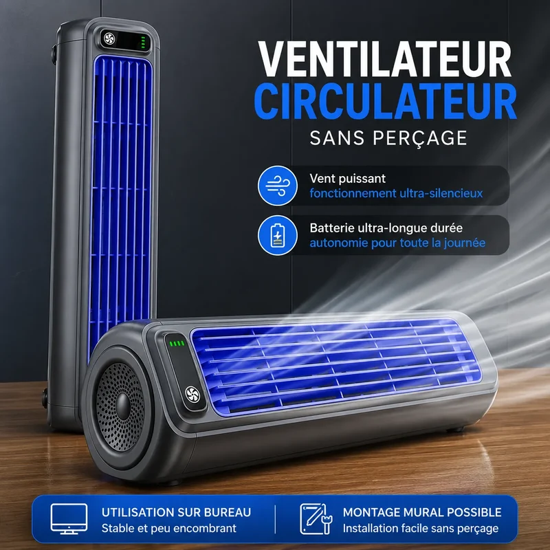 Climatiseur Portable Airéna | Ventilateur mural rechargeable silencieux 3 vitesses
