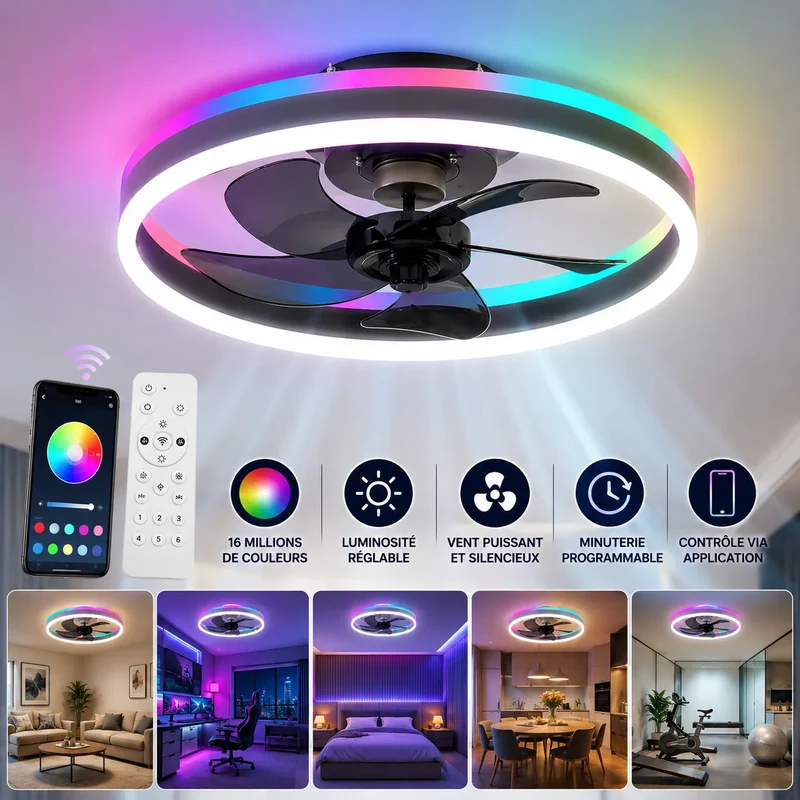 Ventilateur Plafond LED Ventorya | Ventilateur plafond RGB dimmable 50CM