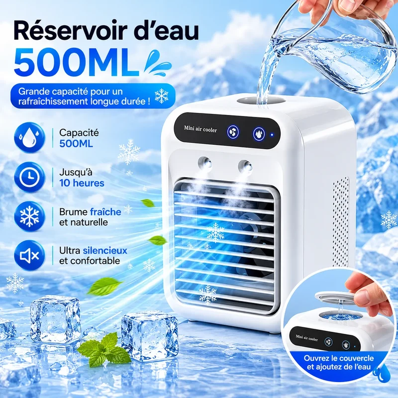 Refroidisseur d’Air Portable Glacéo | Ventilateur brumisateur rechargeable