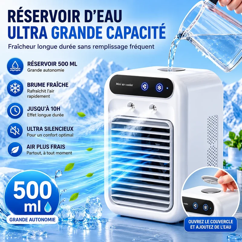 Refroidisseur d’Air Portable Glacéo | Ventilateur brumisateur rechargeable
