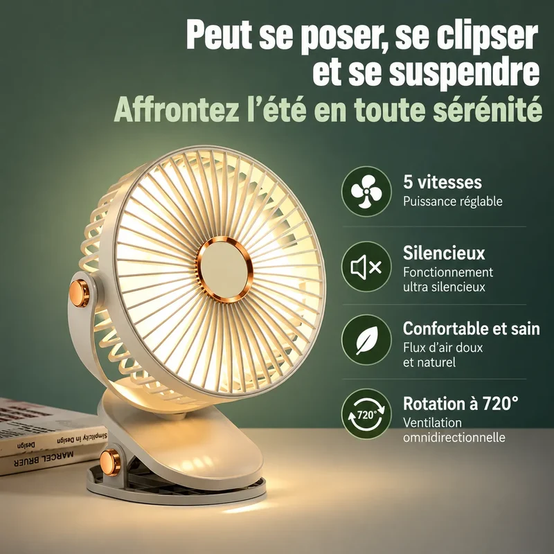 Ventilateur Portable Rechargeable Breezéo™ - Ventilateur à clip 8000mAh 5 vitesses