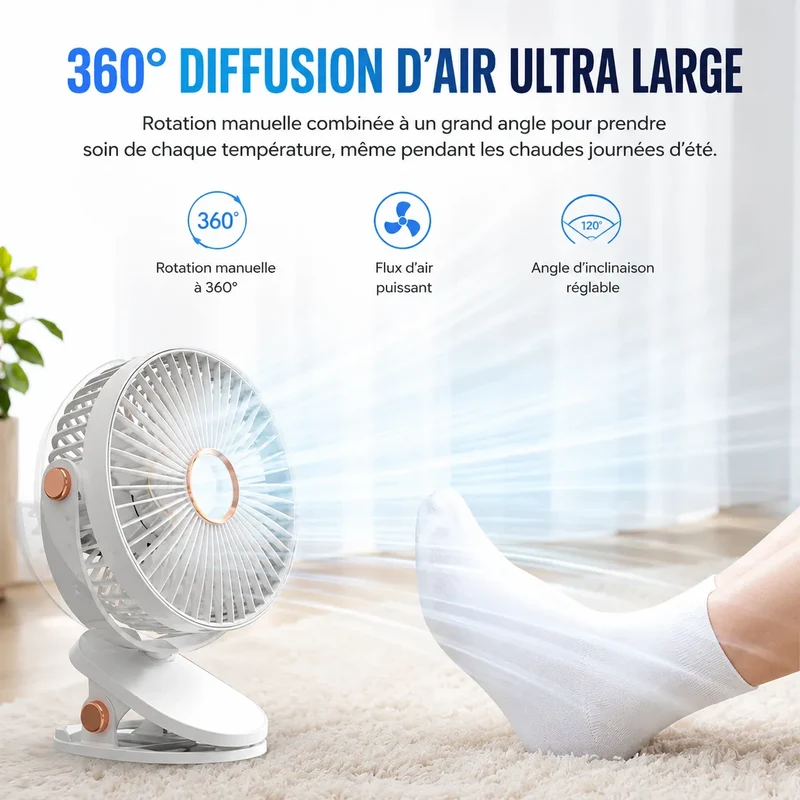 Ventilateur Portable Rechargeable Breezéo™ - Ventilateur à clip 8000mAh 5 vitesses