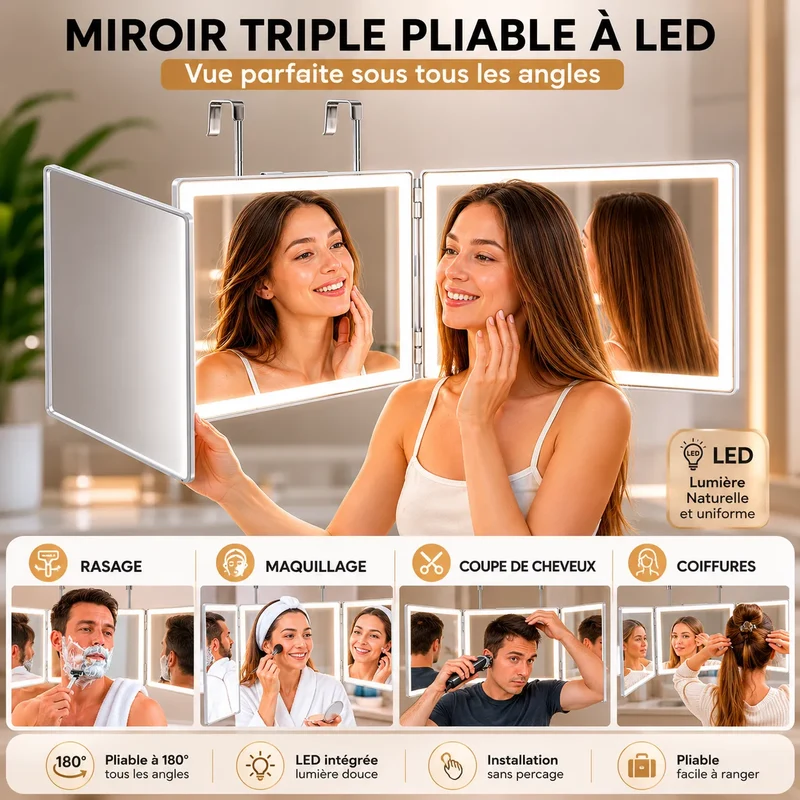 Miroir Salle de Bain & Coiffeuse Pliable VELMIRA