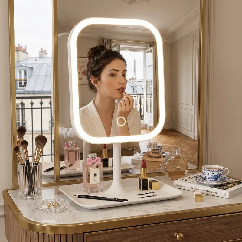 Miroir LED coiffeuse tactile rechargeable 3 couleurs