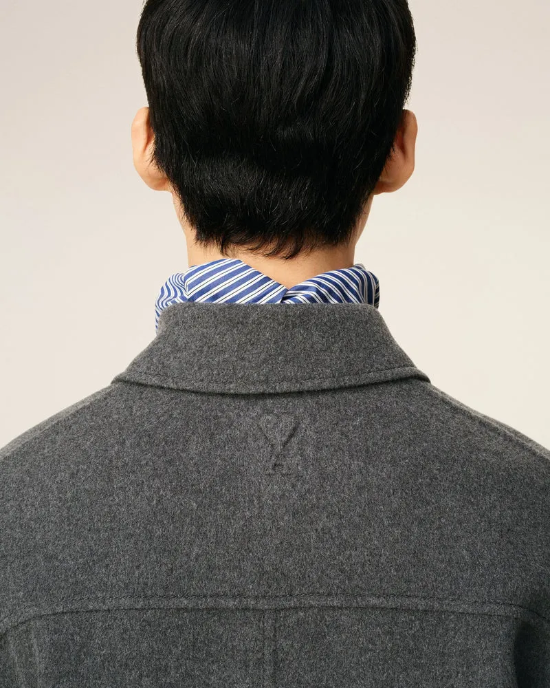 AMI Veste Double Face en Laine Cachemire Gris Chiné