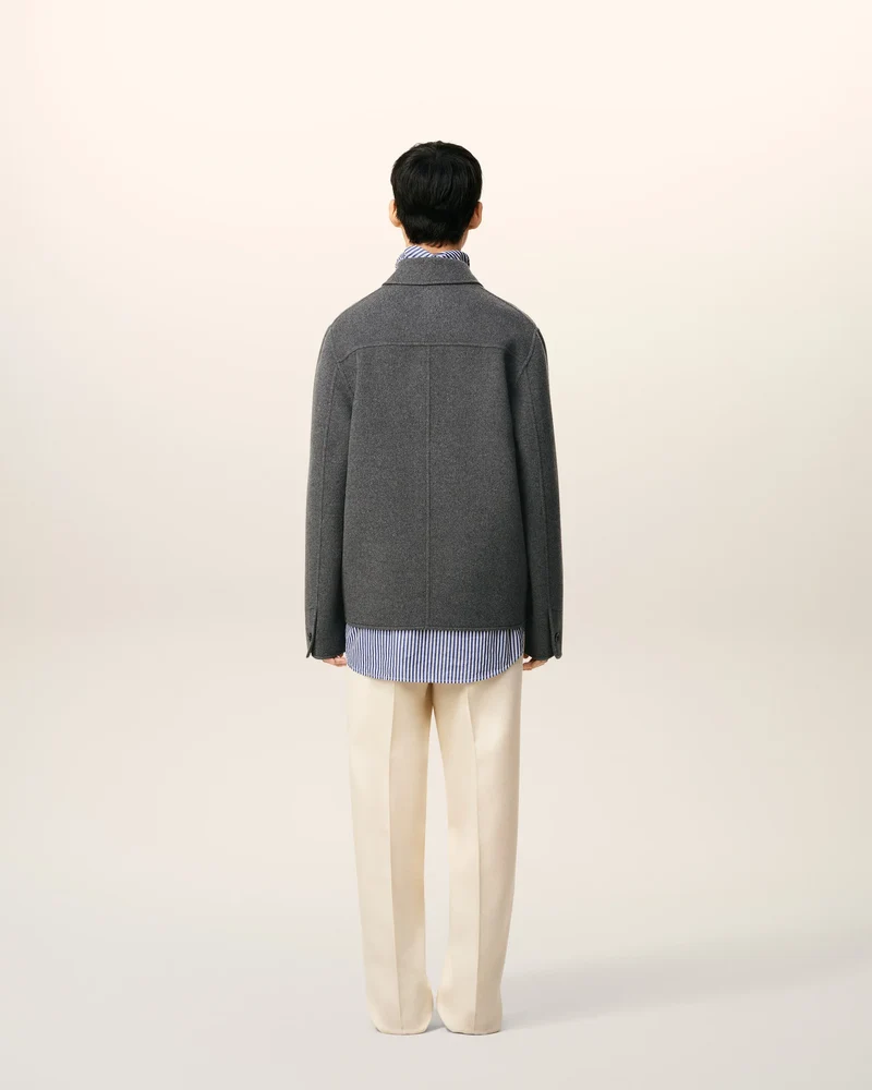 AMI Veste Double Face en Laine Cachemire Gris Chiné