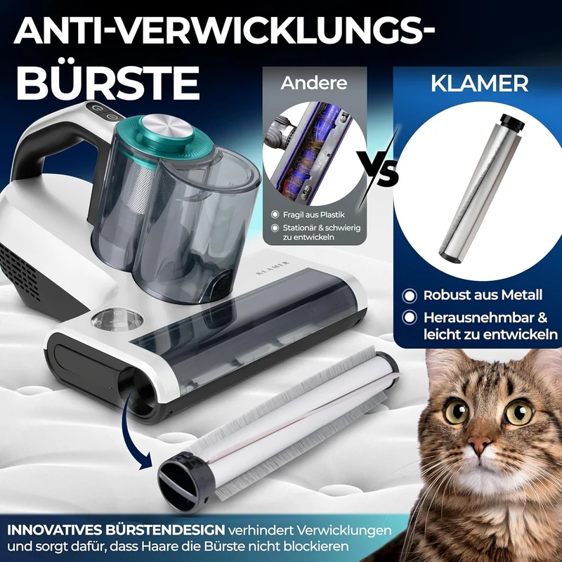 Milbenstaubsauger 450 Watt | Handstaubsauger mit 18.000 Pa, UV-Funktion und HEPA-Filter