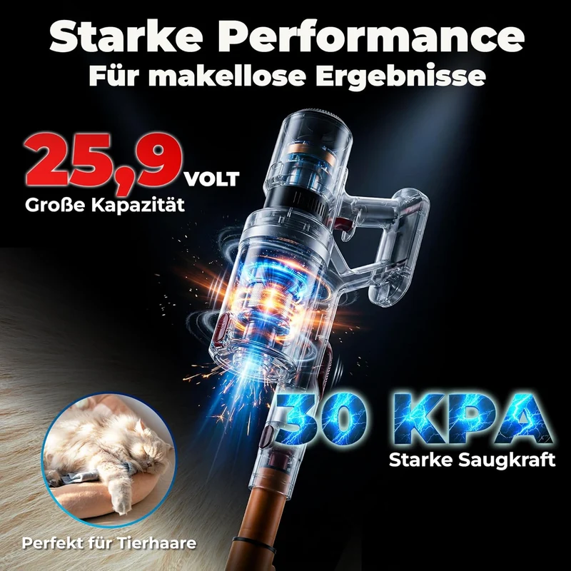 Akkustaubsauger 460 Watt | Kabelloser 2-in-1 Staubsauger mit bis zu 60 Minuten Laufzeit