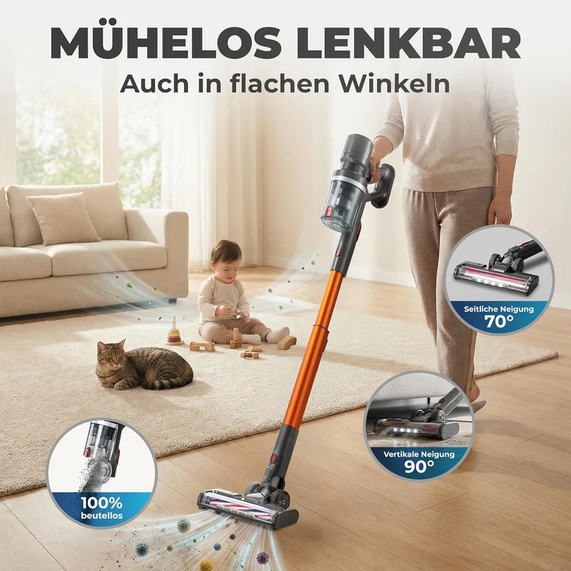 Akkustaubsauger 460 Watt | Kabelloser 2-in-1 Staubsauger mit bis zu 60 Minuten Laufzeit